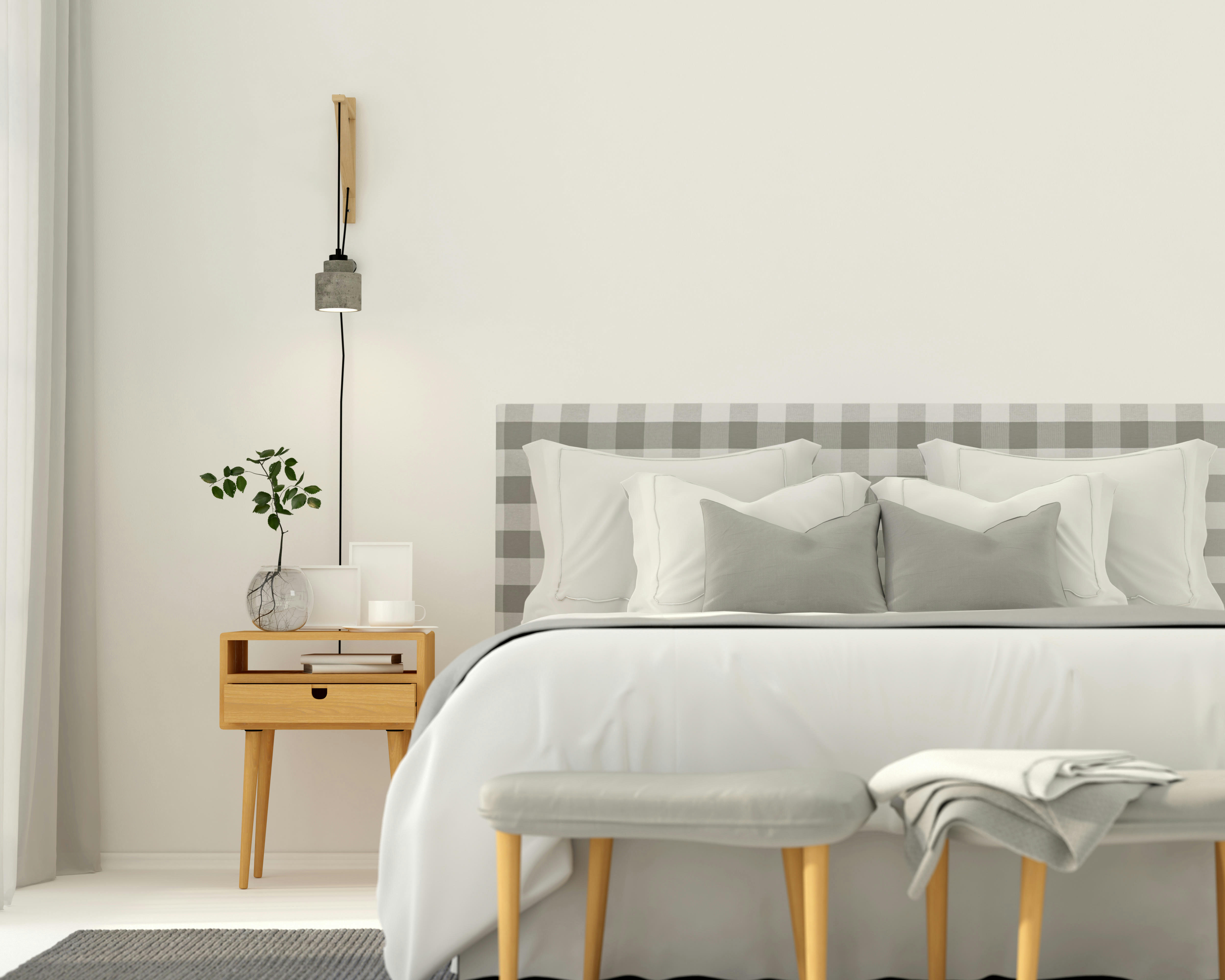 BILLIE LAREDO - Tête de lit tapissée en vichy gris 145x52cm