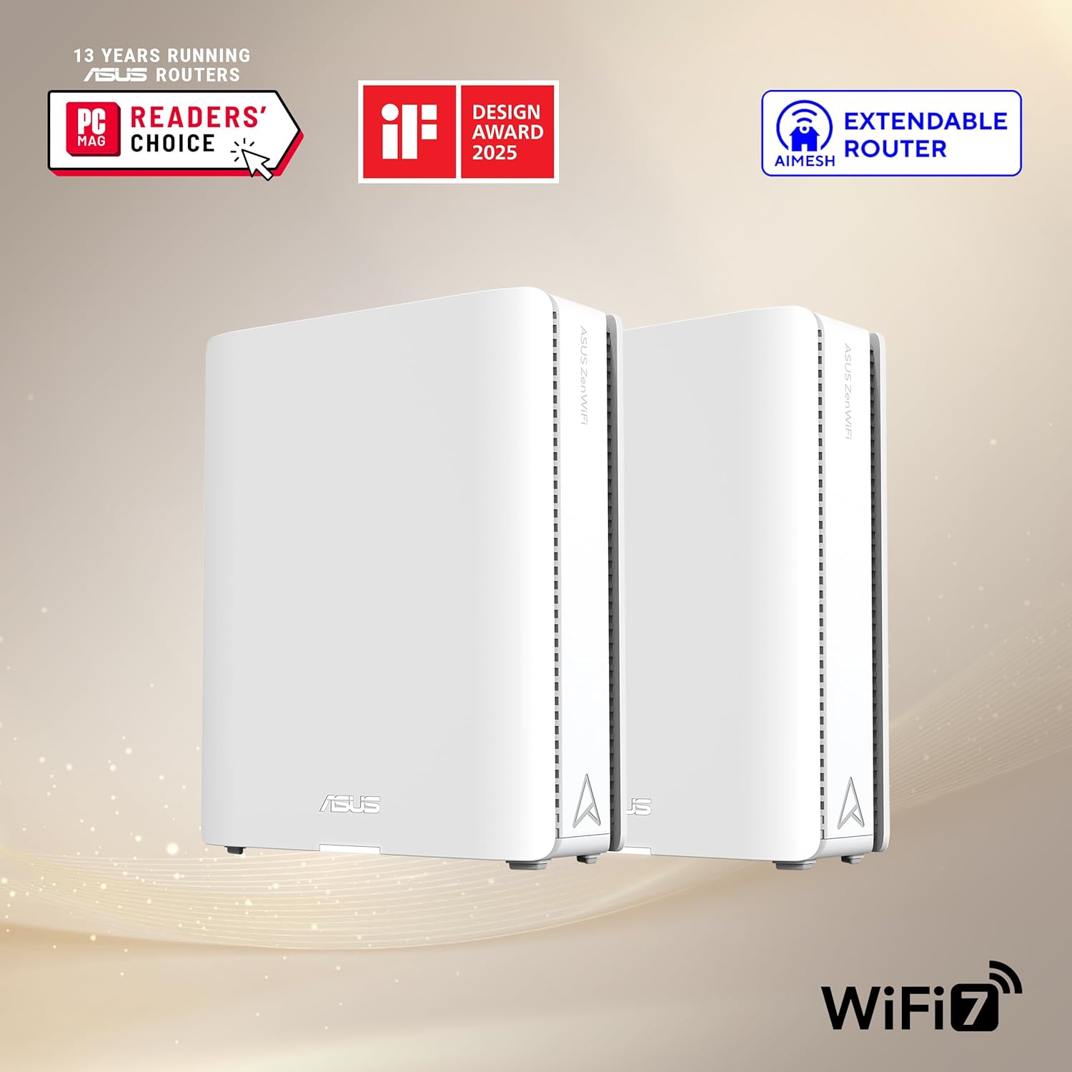 ASUS ZenWiFi BQ16 Pro Quad-Band WiFi 7 Mesh Router (2 Pack)  up to 8000 sqft  2X 10G Ports Each  Smart Home Master with Multi-SSID  VPN & Parental Controls  Subscription-Free Security  AiMesh