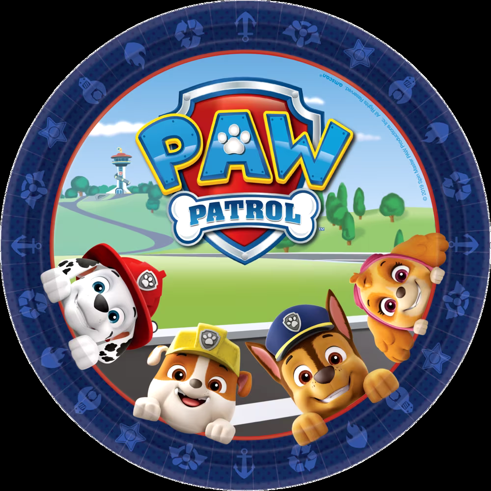 Nickelodeon PAW Patrol Round Paper Disposable Lunch Plates, Blue, 9-in, 8-pk, for Birthday Party