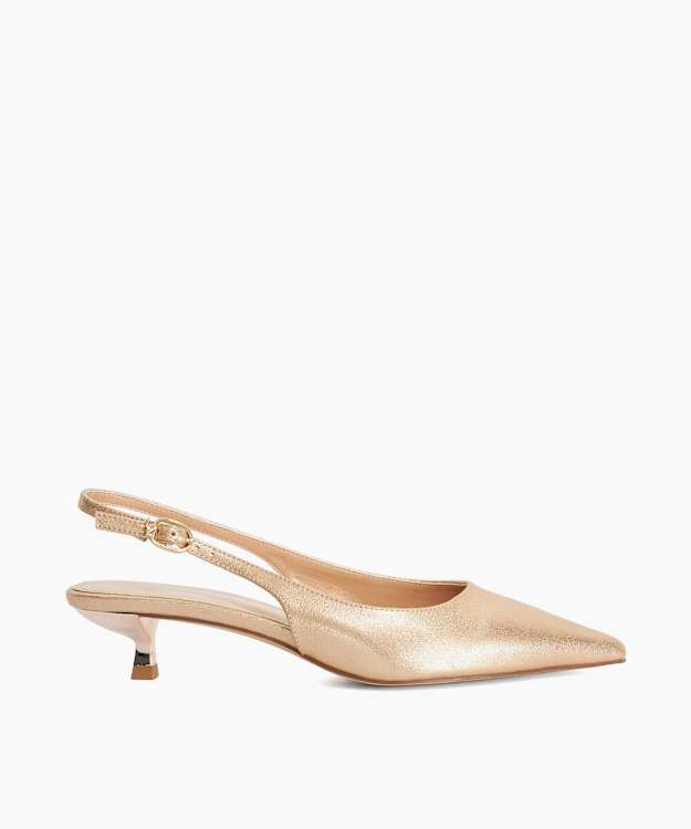 Catalinas Gold - Leather Kitten Heel Sling-Backs