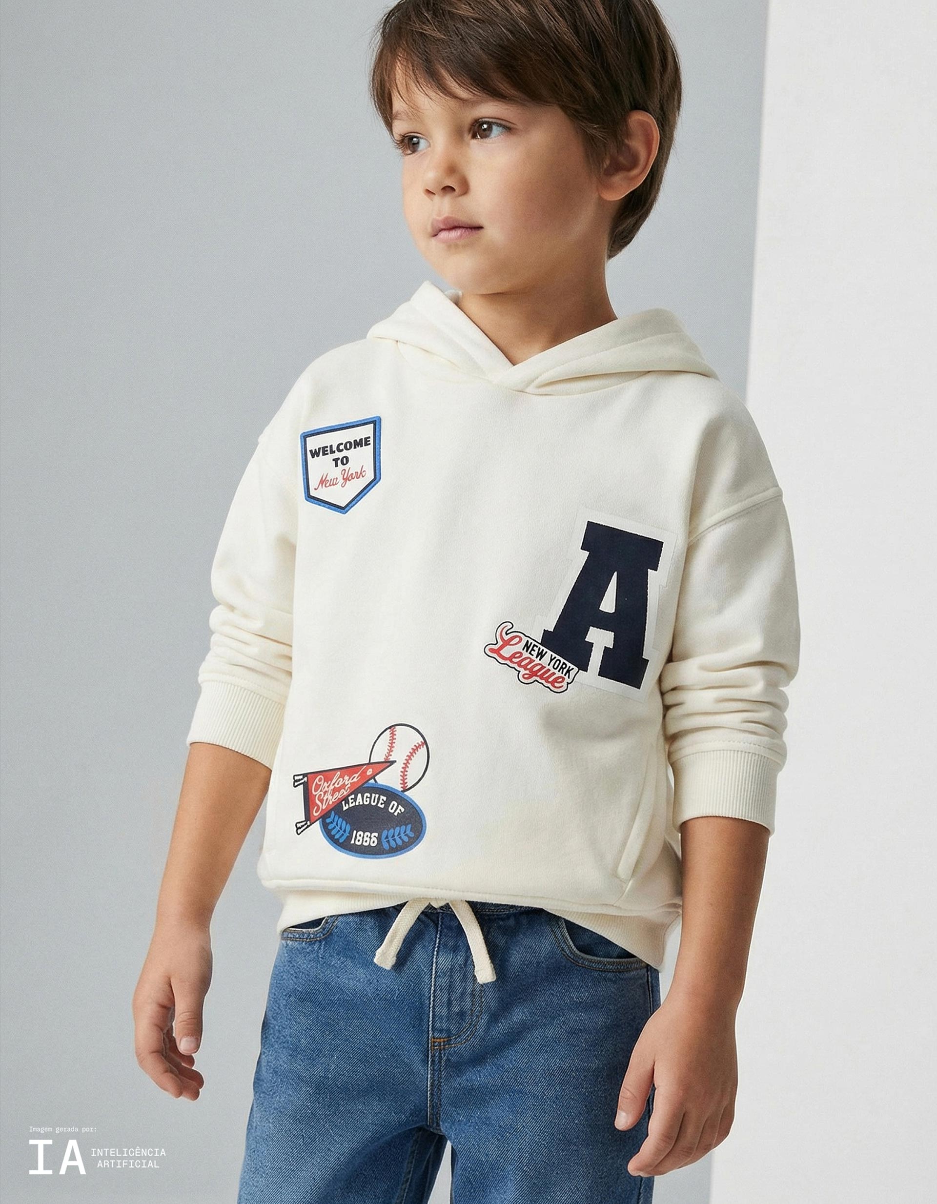 Sweatshirt com Capuz, Menino, Branco