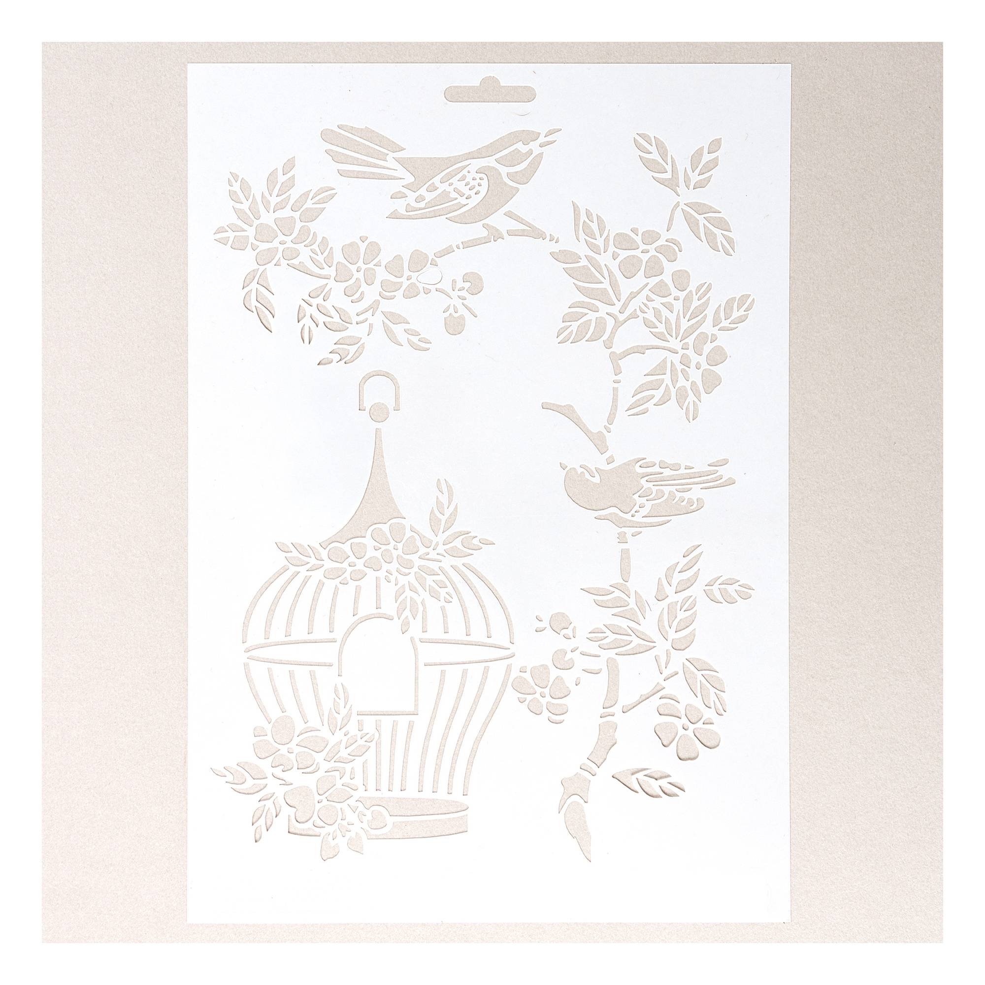 Birds and Birdcage Stencil 21cm x 29cm