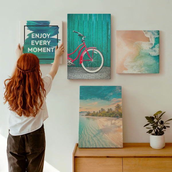 Obraz canvas 4 częściowy Morze łódź rower |40x40, 40x60| Wallfluent