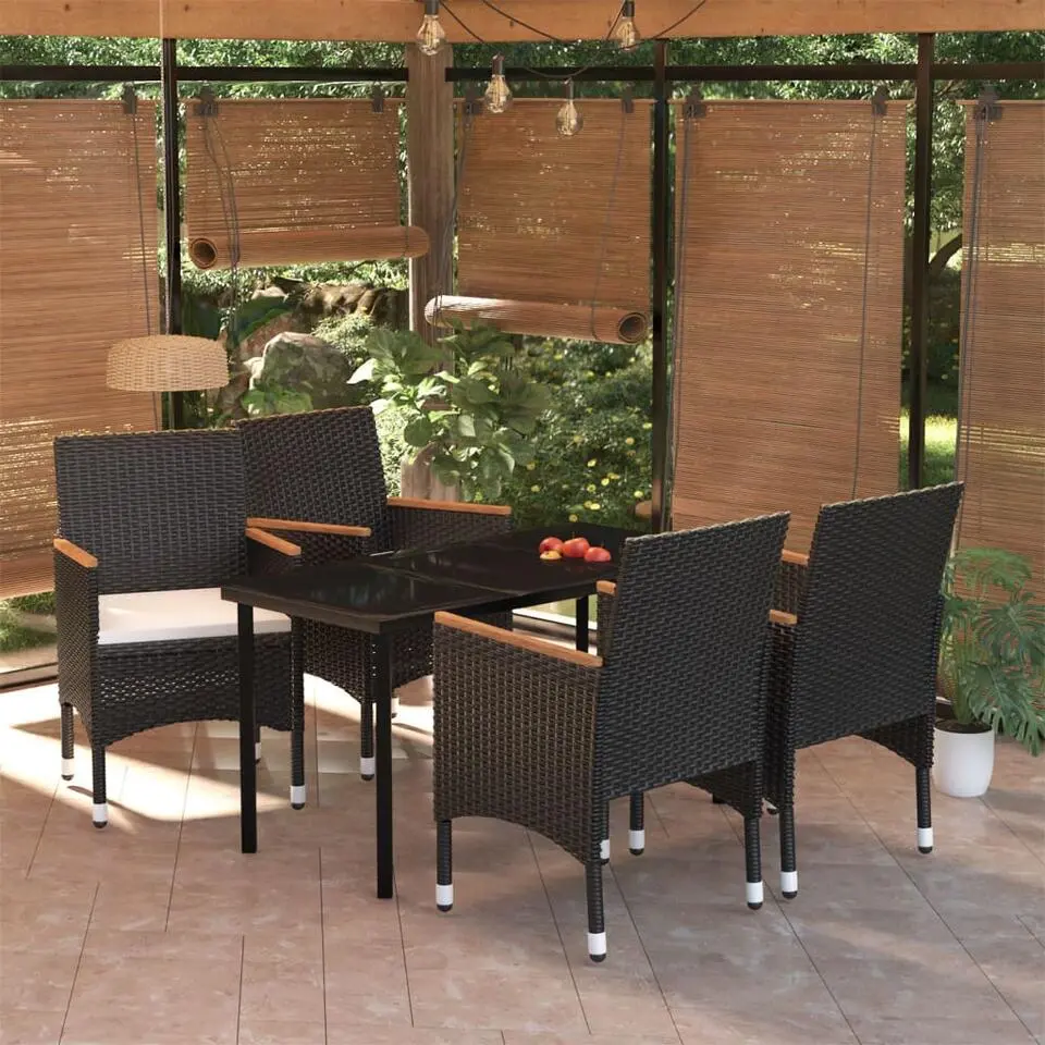 vidaXL - 5-delige Tuinset met kussens & armsteun - Zwart poly rattan - 140x70 cm