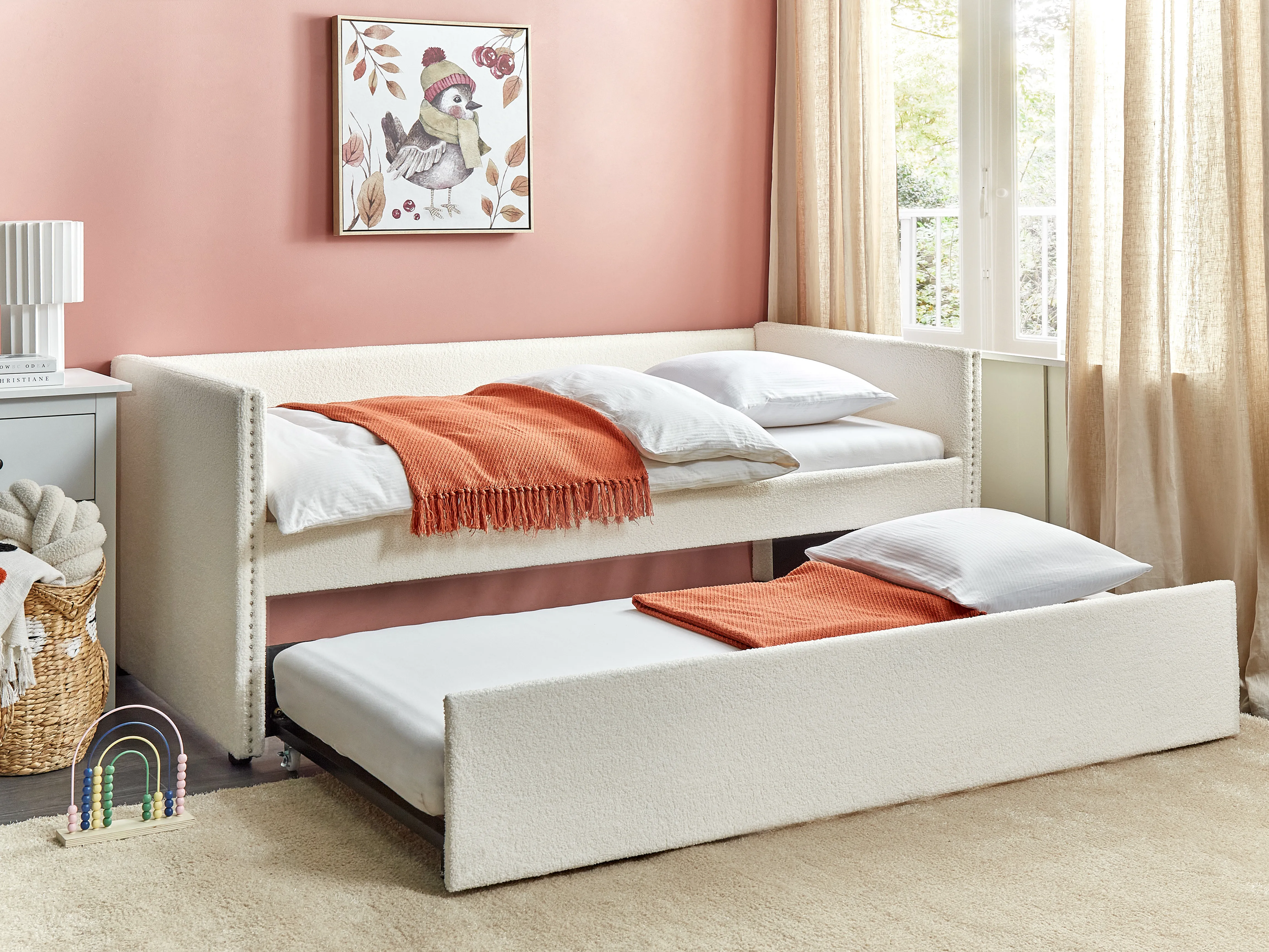 Trundle Bed Boucle TROYES 90 x 200 cm (EU Single) Light Beige