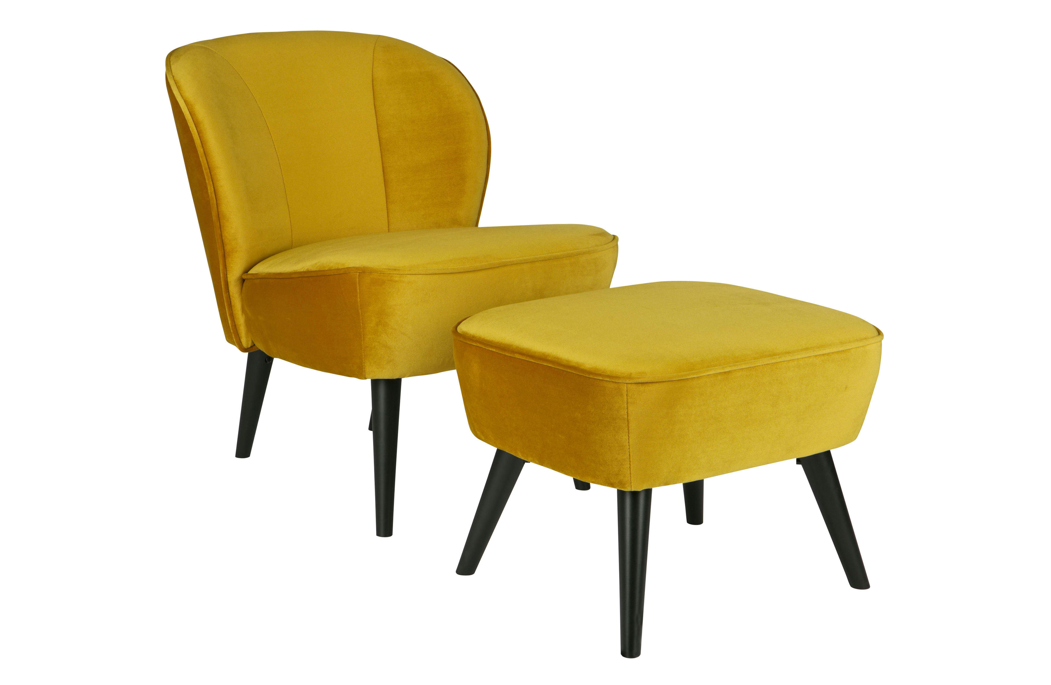 SARA - Repose-pieds velours design scandinave moutarde