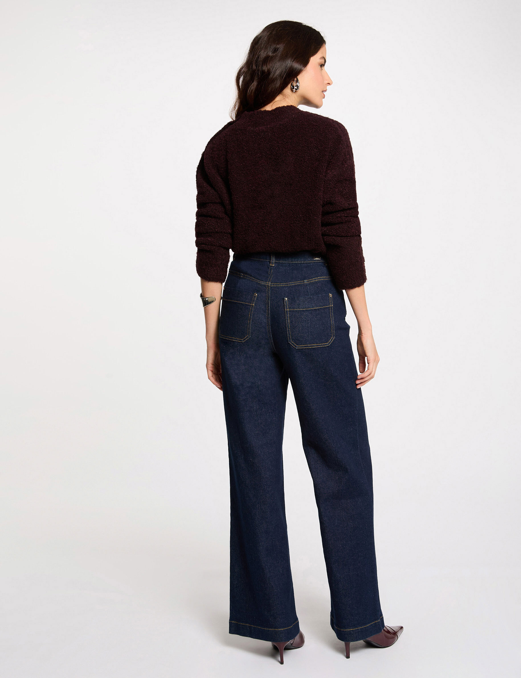 Jumper High Collar And Buttons Plum Women