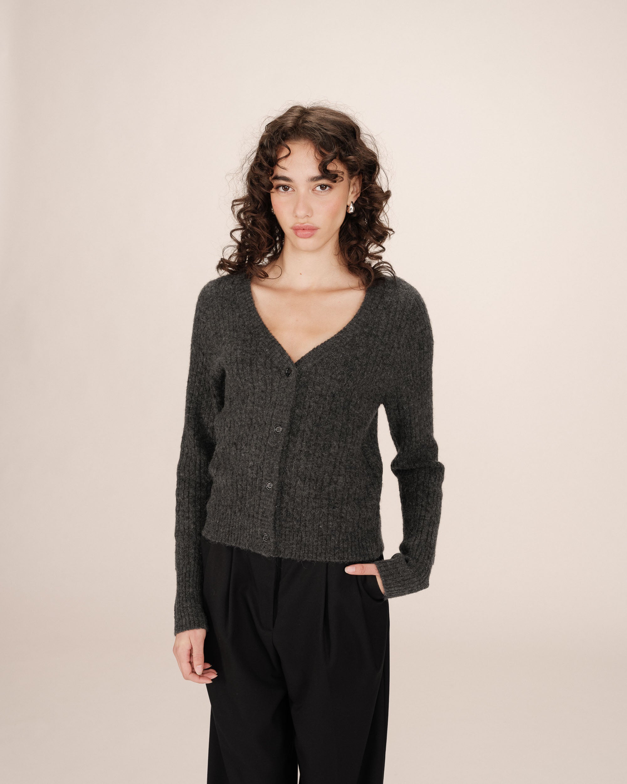 Cardigan tricote anthracite Samso