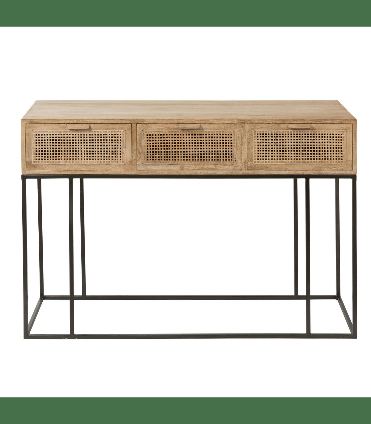 UKIALA - Console 3 Tiroirs Rotin Tisse Bois De Manguier Naturel