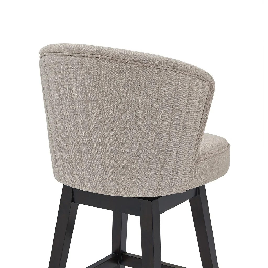 30 Tan Espresso Wood Fabric Swivel Bar Stool