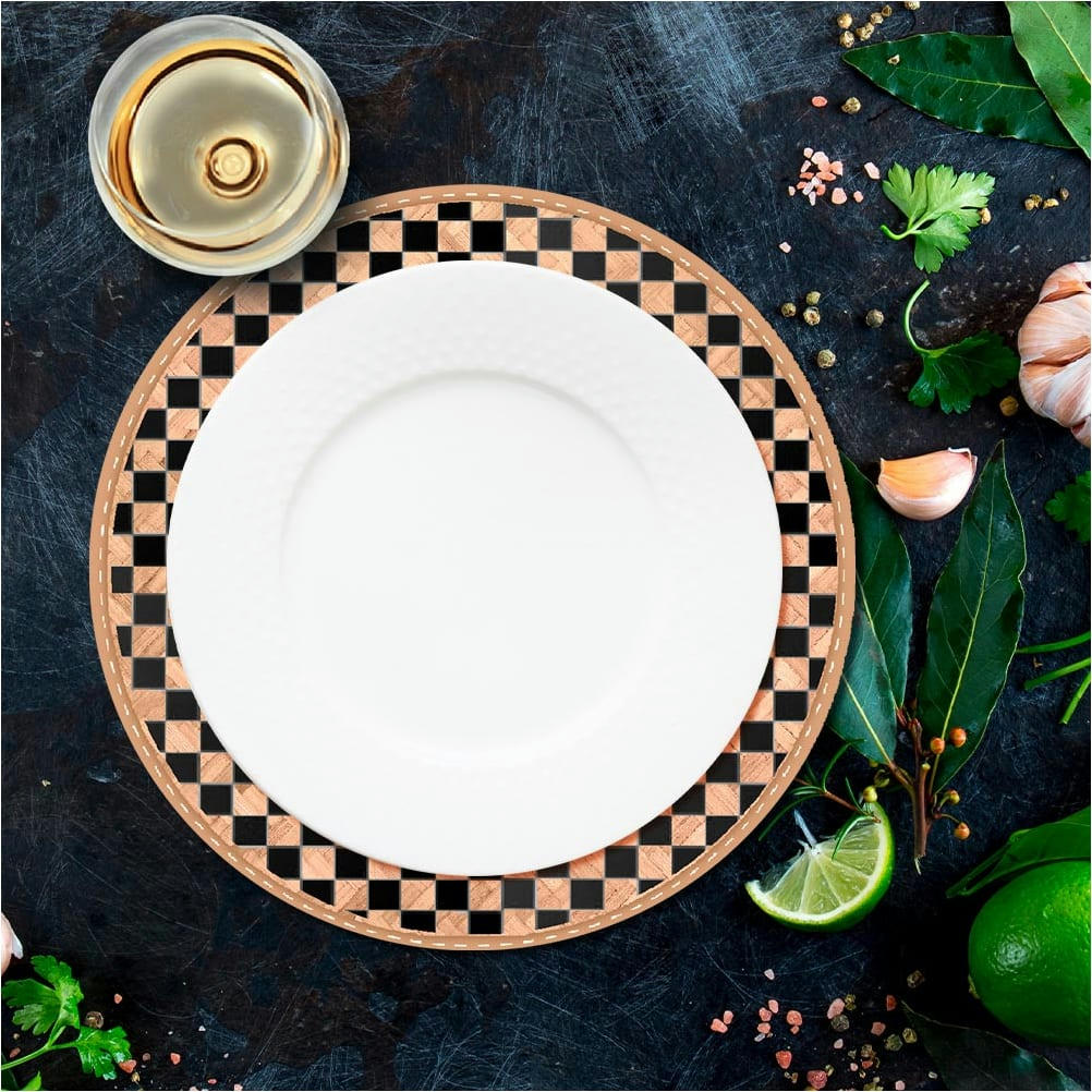 BAMBOU - Set de table beige et noir rond en feuilles de bambou D38