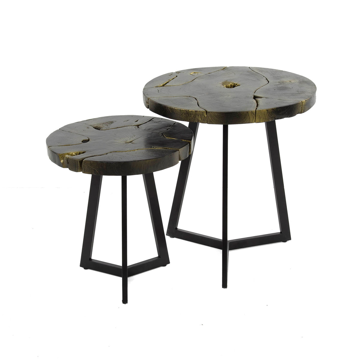Giga Meubel Salontafel Black and Gold - Hout - Set van 2 - 50x50x54cm