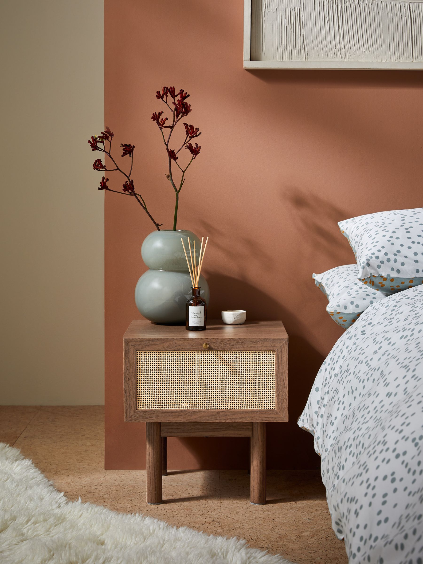 Pavia Rattan Bedside Table in Dark Oak Effect