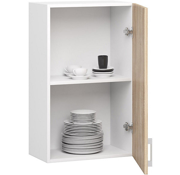 Meuble de cuisine suspendue : 1 porte, 2 étagères, blanc / Chêne Sonoma, 50 x 72 x 30,5 cm
