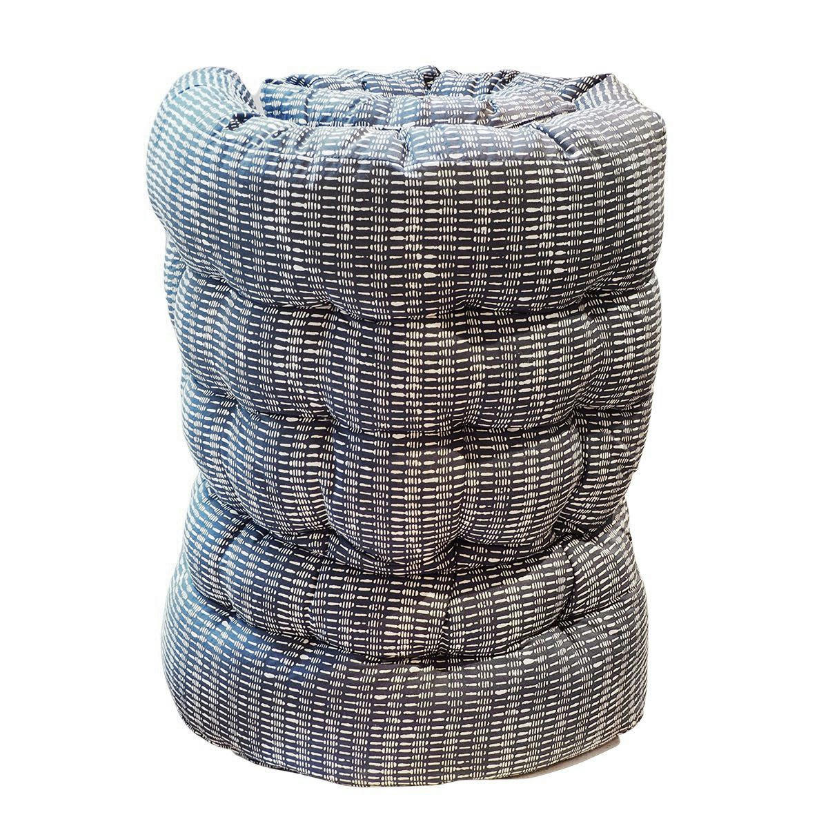 TESSA - Matelas de sol coton block print imprimé blanc sur fond bleu de prusse