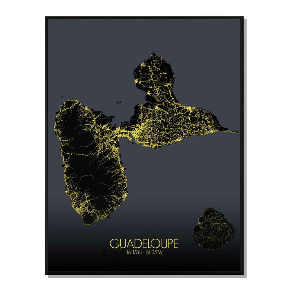 - Affiche Guadeloupe Carte Nuit 40x50