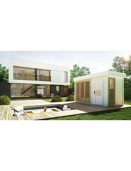 Cabine de sauna extérieur AZALEA 8 places 438x203,8 x H.259 cm-Blanc-Blanc-203.8 -9 --438 --203.8