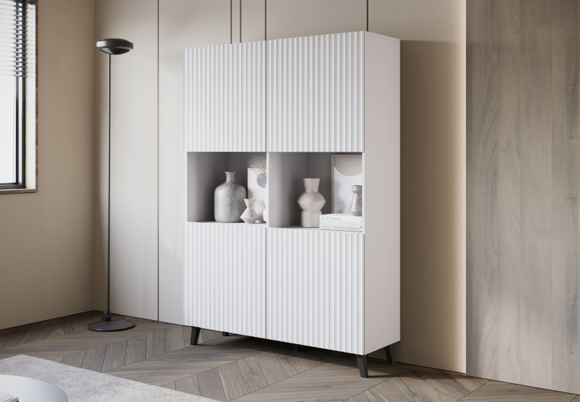 Wysoka Komoda LOKET 160 cm biały/biały MDF z ryflowaniem M9