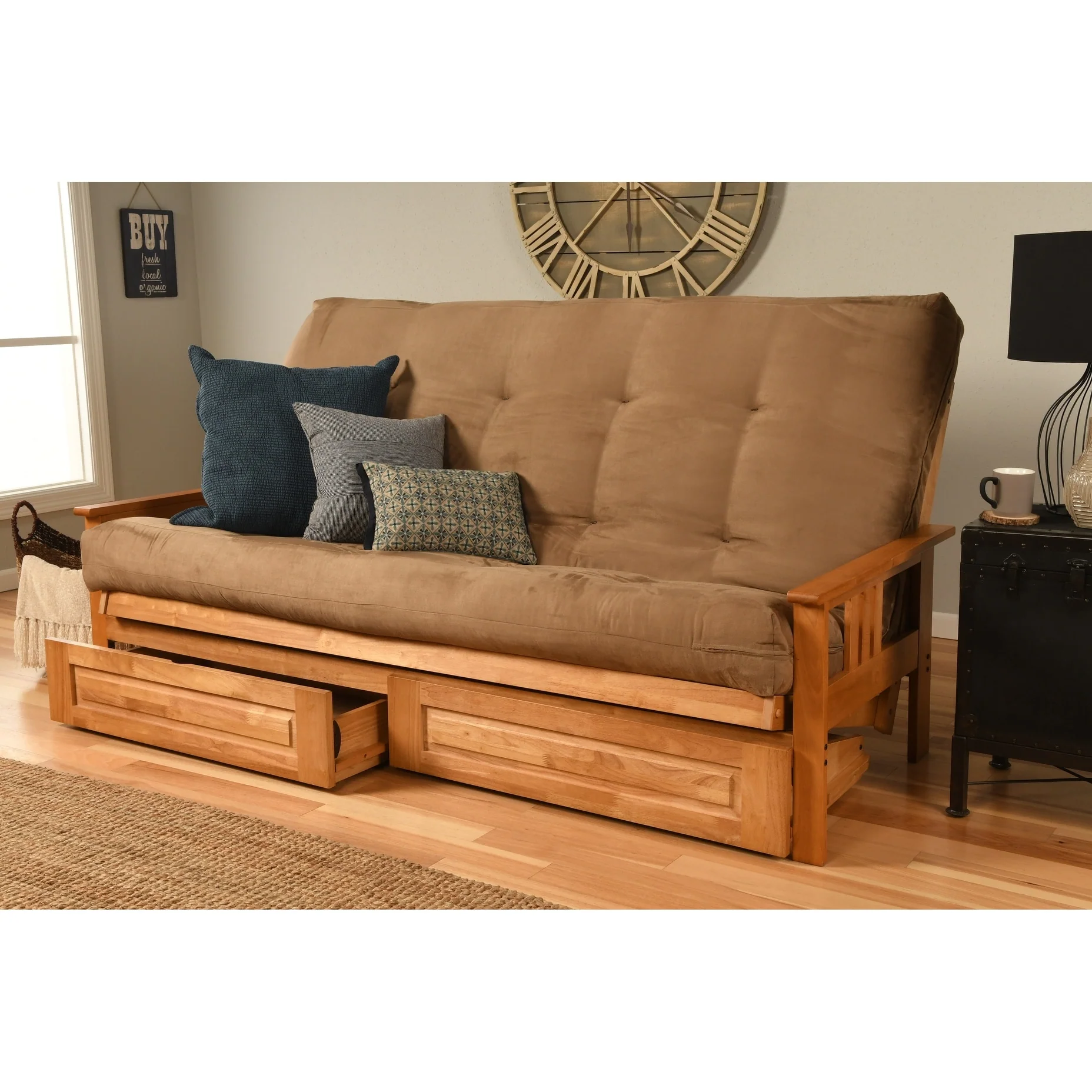 Butternut Queen-size Storage Futon Set with Suede Mattress