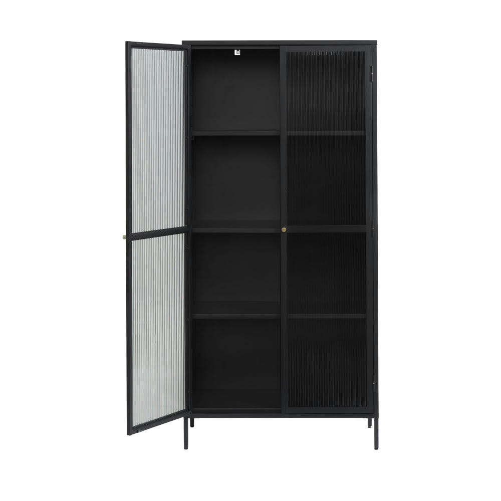 BJORN - Vaisselier 2 portes en verre stié et métal H190cm noir