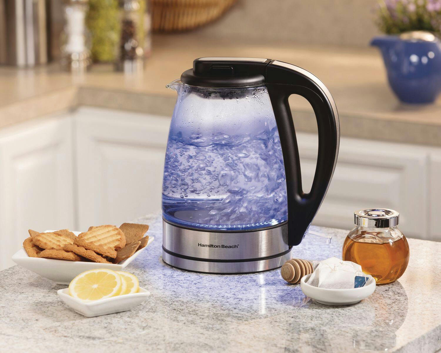 Hamilton Beach Cordless Electric Kettle w/ Auto Shut Off & Blue Light, Glass, 1.7L