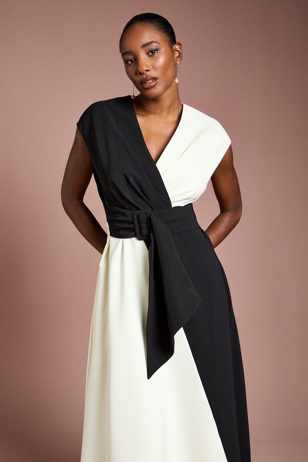 Coast Belted Crepe Mono Midi Dress