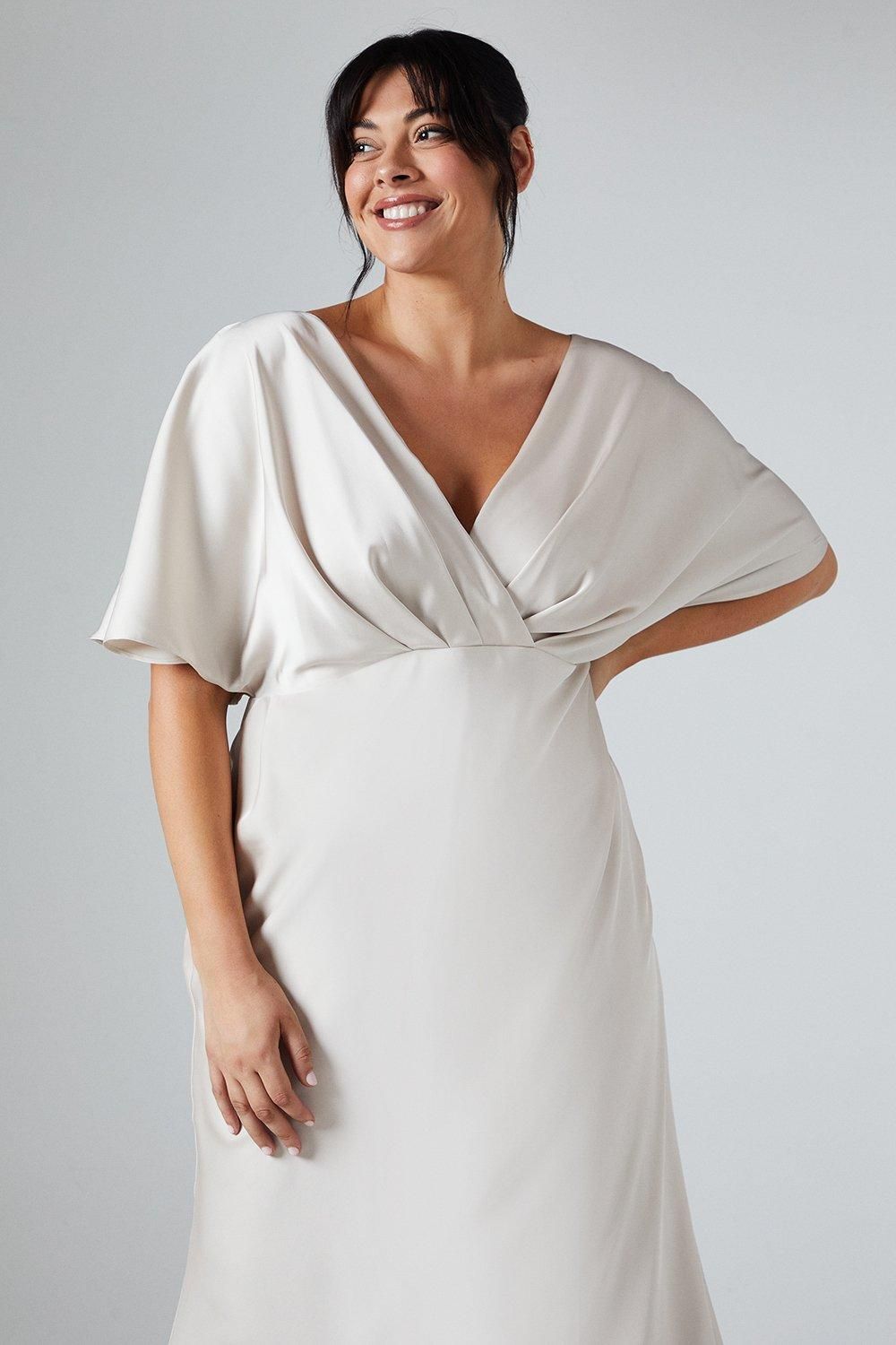 Coast Plus Batwing Sleeve Satin Fishtail Maxi Bridesmaid Dress