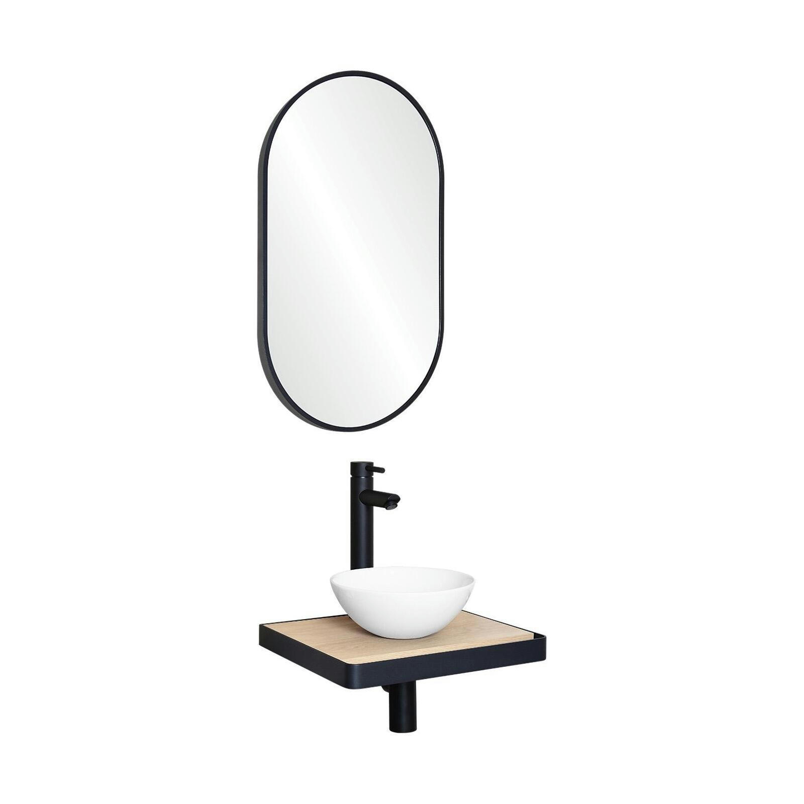 SOHO - Meuble lave-mains  plan fin p-serviette face vasque blanche + miroir