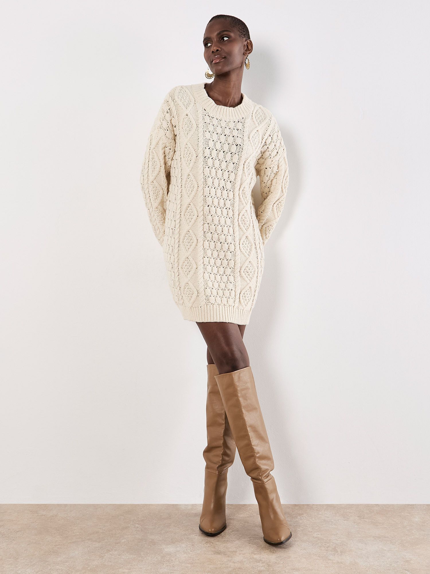 Apricot Cable Knit Oversized Jumper Mini Dress