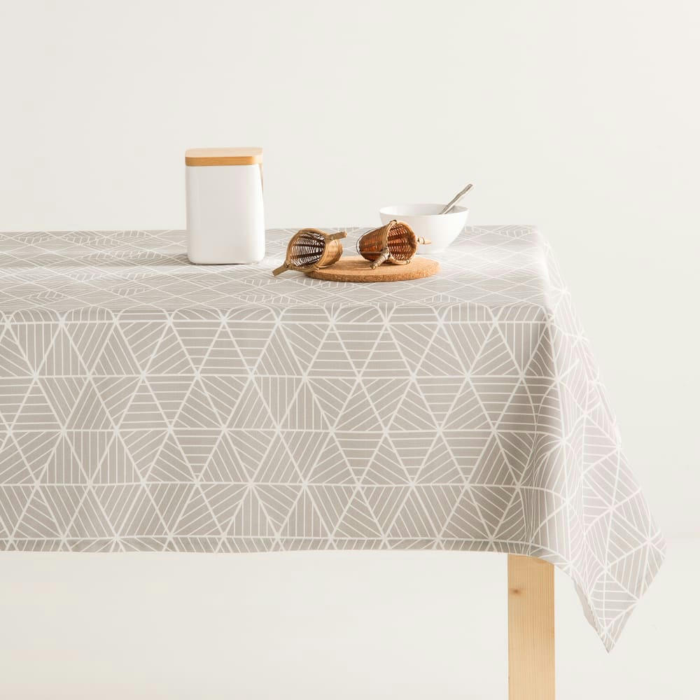 BERMUDAS GRIS - Nappe imprimée gris avec traitement anti-taches en coton 140x140 cm