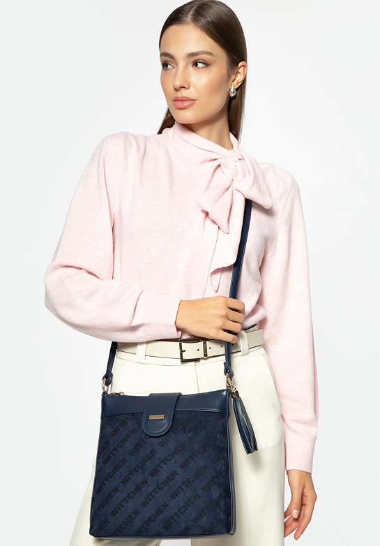Damska crossbody z ekoskóry w logo granatowa