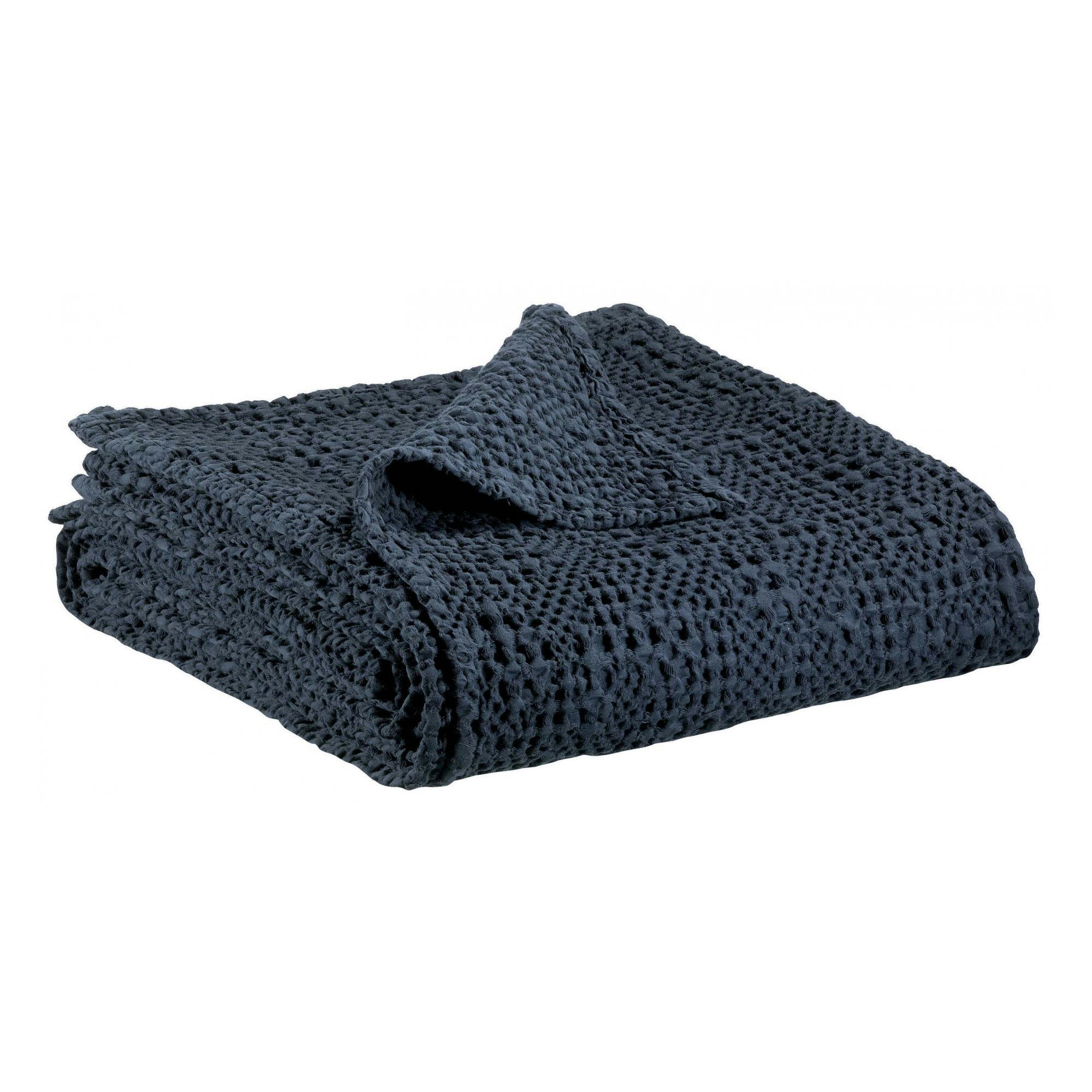 TANA - Jeté stonewashed  en coton cobalt 260 x 260