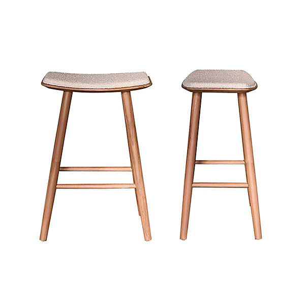 Lot de 2 tabourets de bar en teck massif et bouclette