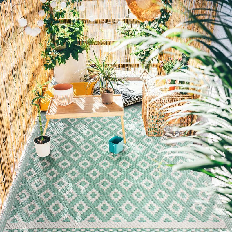 NATOU - Tapis d'extérieur motifs géométriques vert 120x180