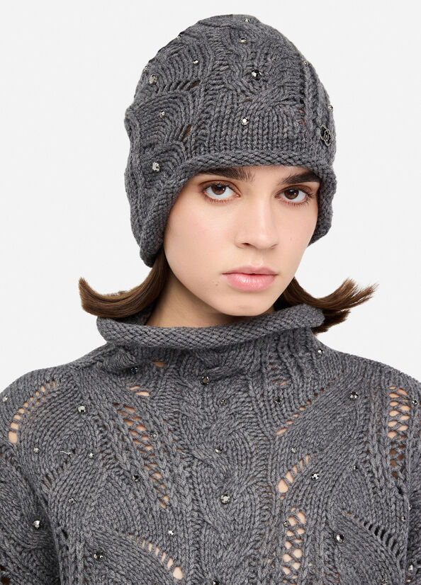 Berretto in misto lana con strass