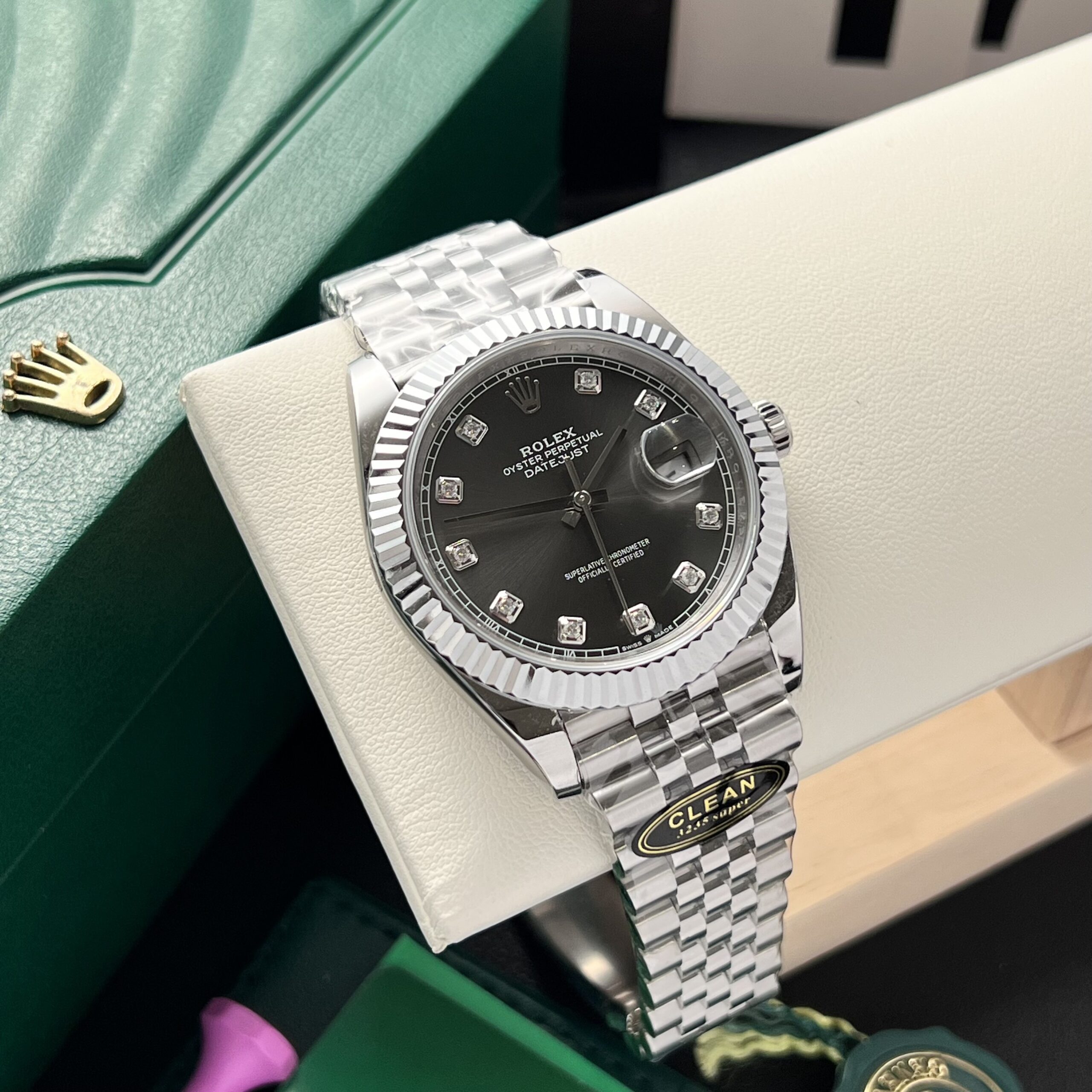 Rolex Datejust 126334 904L Steel Black Dial CZ Diamonds 41mm Jub Super Clone