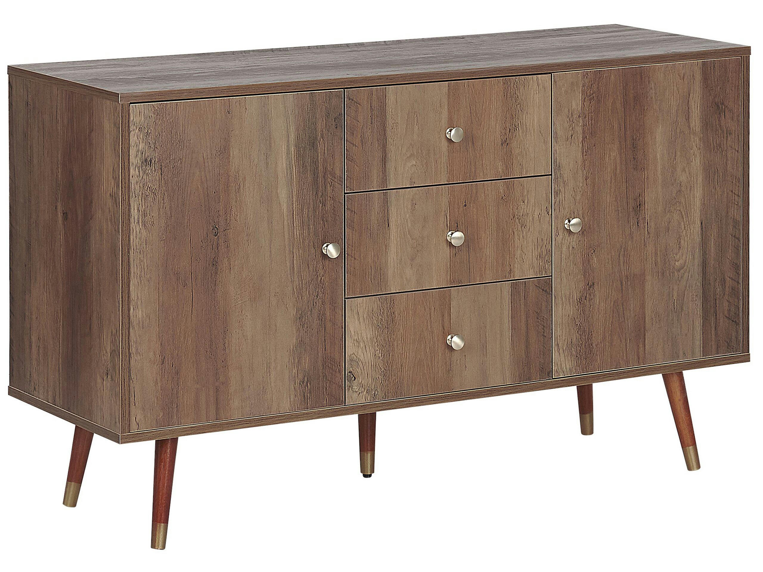 ULIKA - Commode effet bois clair 3 tiroirs 2 portes