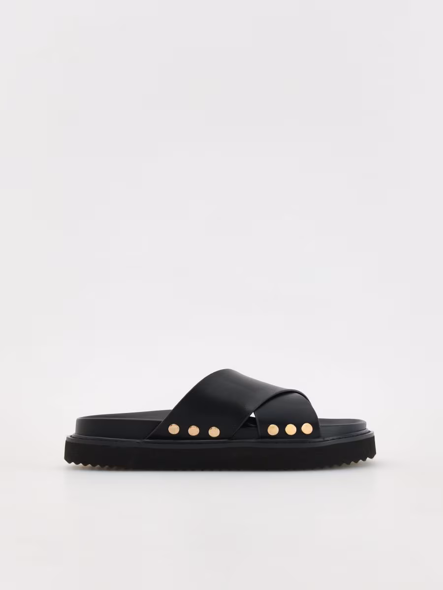 Flatform Leather Sliders