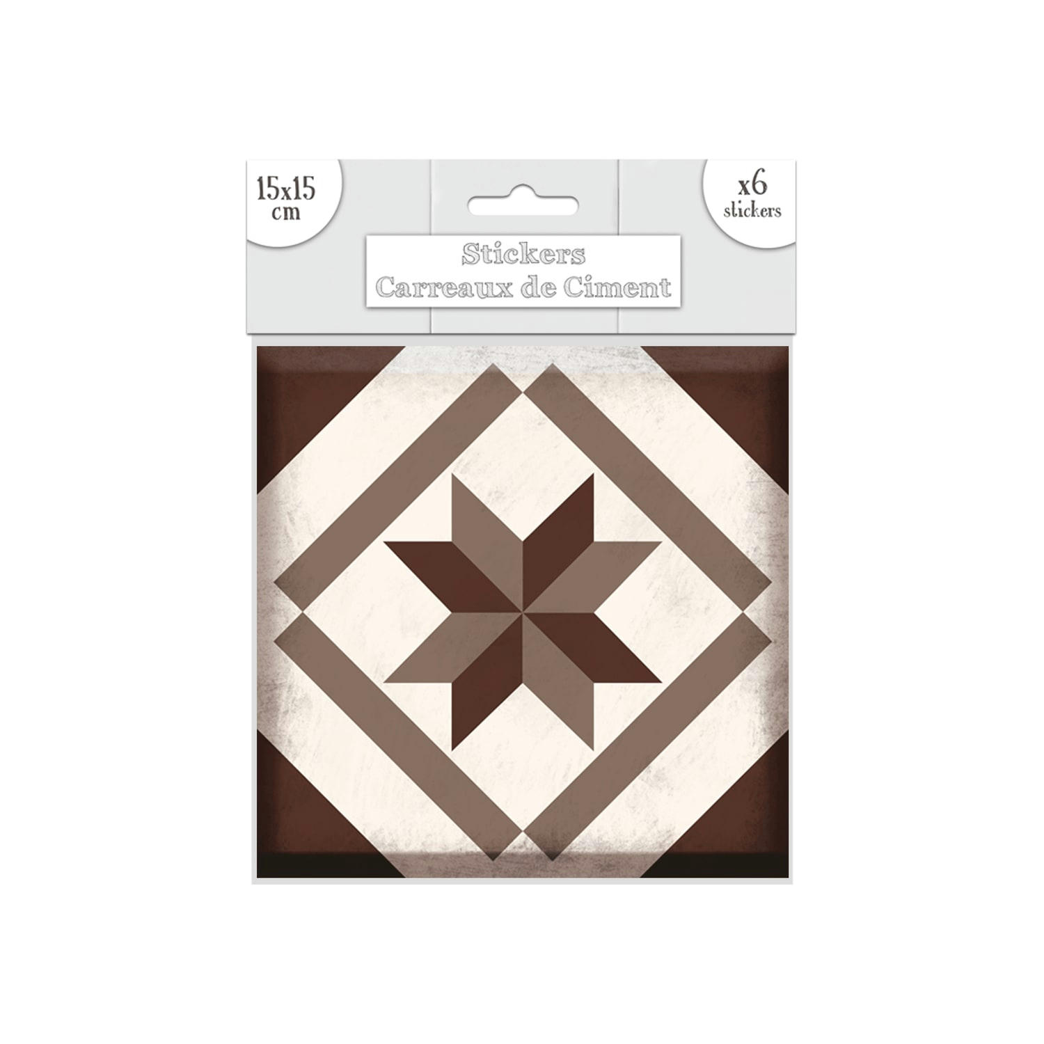 - 6 stickers carreaux de ciment losange 15 x 15 cm brun