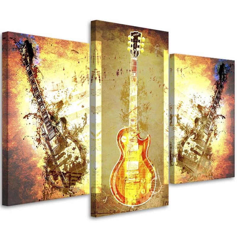 Feeby Obraz tryptyk na płótnie Abstrakcyjna gitara 60x40