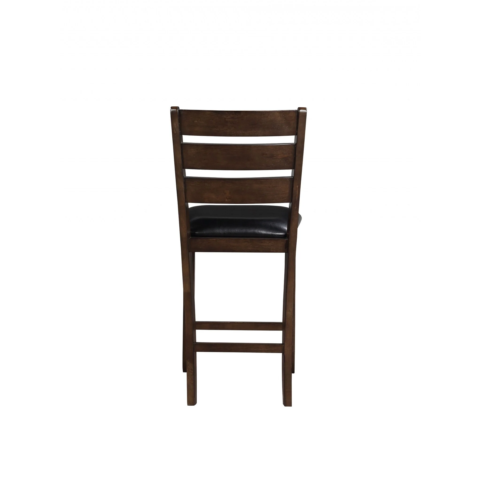 Set of 2 41 Dark Wood Finish and Black Faux Leather Ladder Back Counter Height Chairs