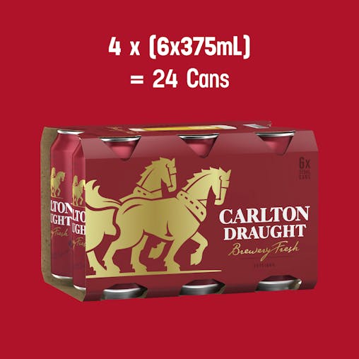 Carlton Draught, Full Strength Beer with Crisp Finish, Classic Australian Lager, 4.6% ABV, 375mL (Case of 24 Cans)