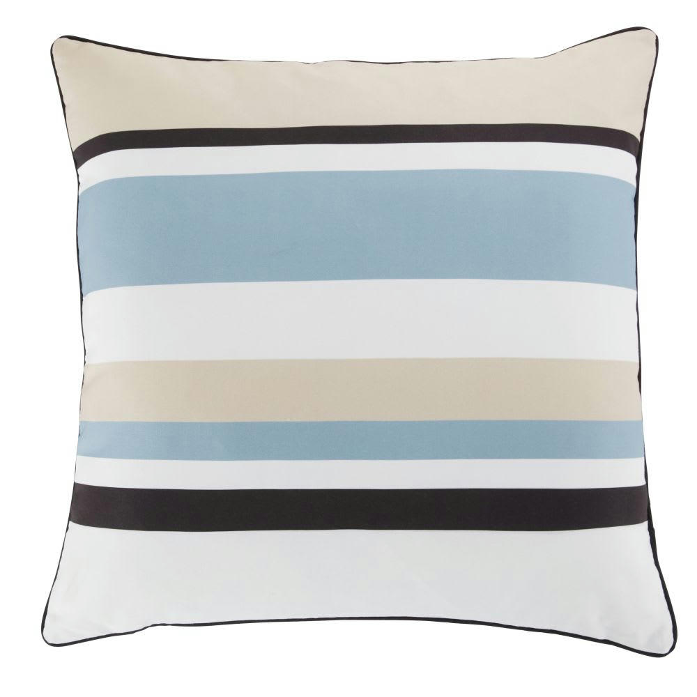 ALCOVE - Coussin motifs à rayures bleues, brique et écrues 60x60