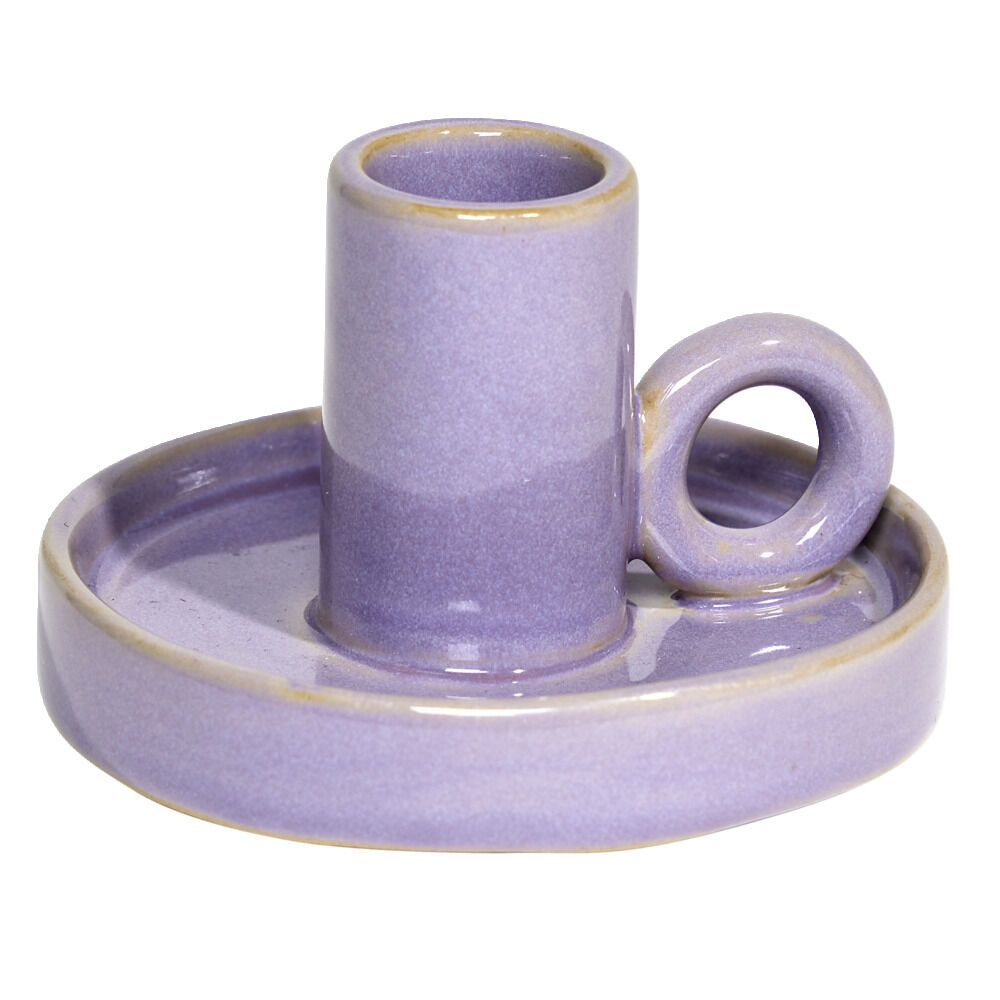 Bougeoir rond en céramique Ø9,6xH5,7cm - 2 modèles vert ou violet