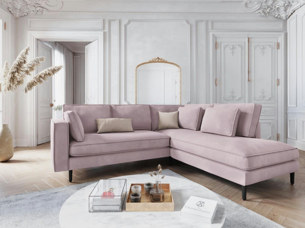 ALEXIS - Canapé d'angle 5 places en velours lavande