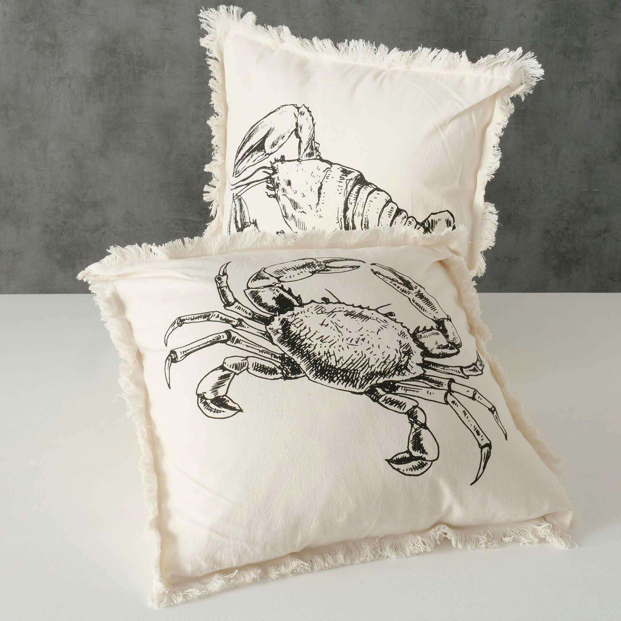 - Set de 2 coussins carrés à franges esprit bord de mer crabe et homard