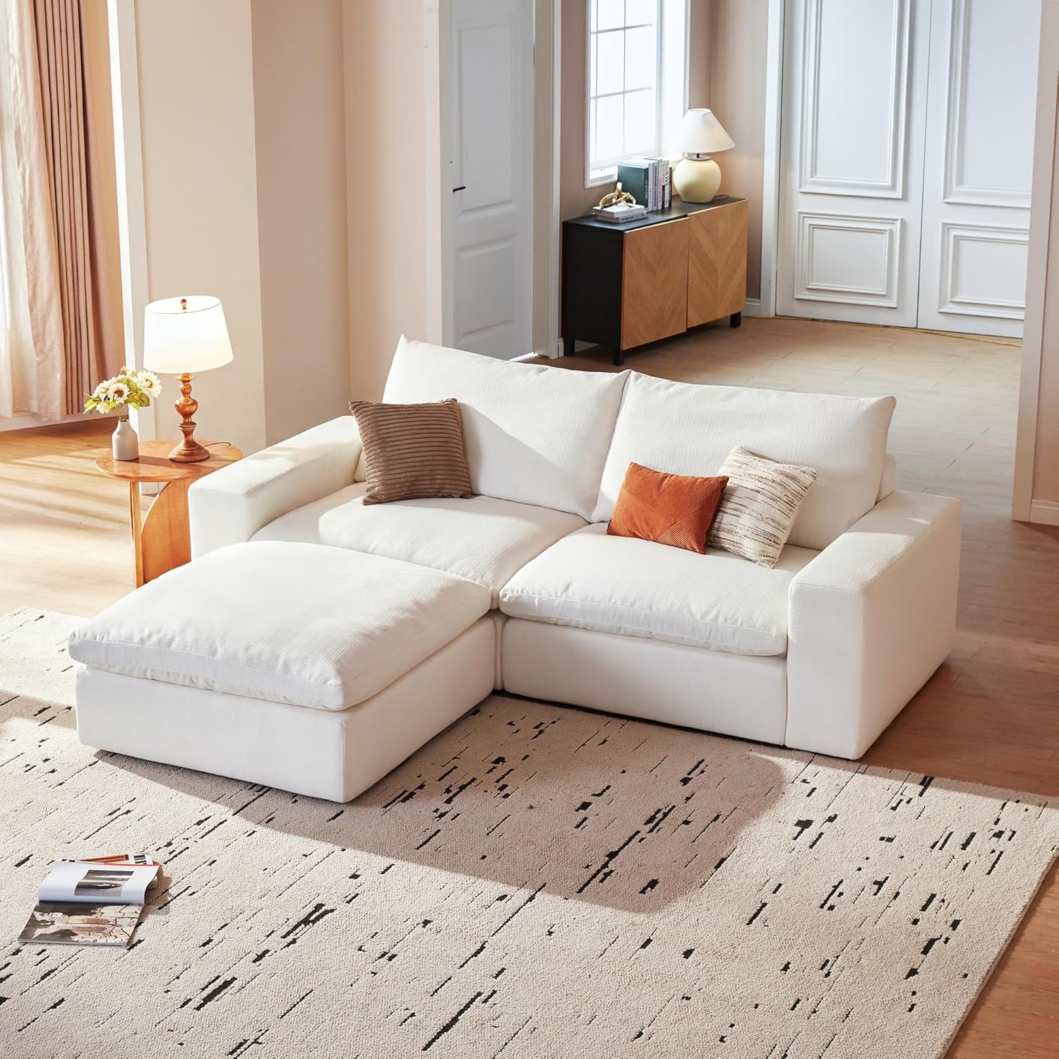 Cloud Couch Sectional 78.7'' Oversized Modular Deep Seat Sofa L Shaped Comfy White Cloud Couch with Washable Cover for Living Room Loveseat with Ottoman | Water repellent