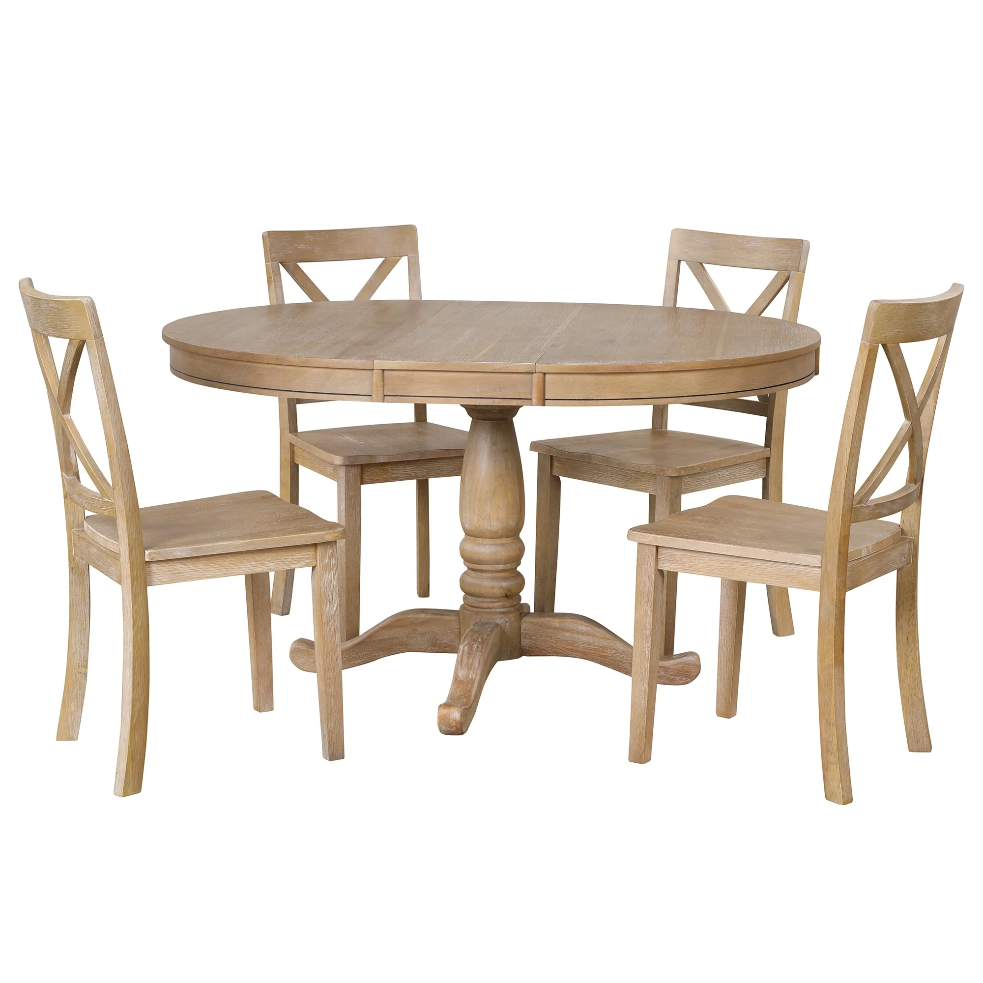 5-Piece Wooden Dining Table Set with Expandable Round Table & 4 Chairs