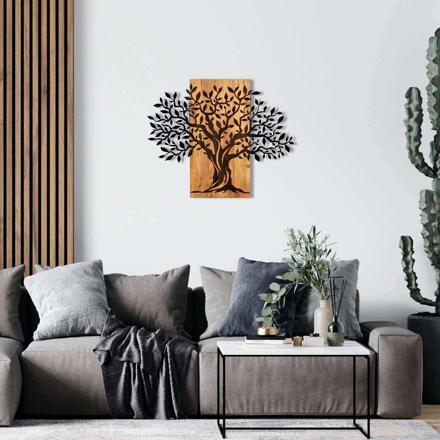 CHIARA - Décoration murale en métal et bois arbre 72 x 58 cm