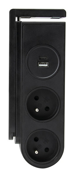 Bloc multiprise clipsable 1,5 m 2 prises   2 ports USB noir Otio